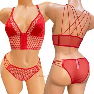 Victorias Secret LUXE Set Triangle Lingerie starburst Longline Bra & tanga panty